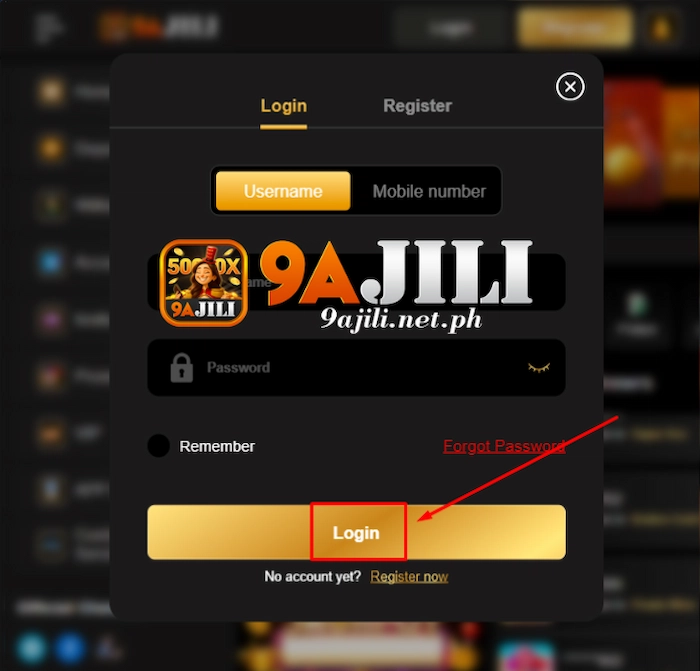 Click login to complete logging into your betting account.